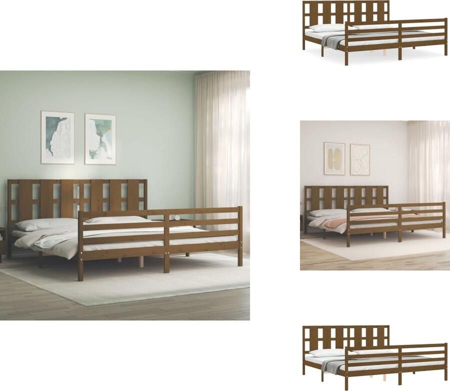 VidaXL Bedframe Bedframes Bed Tweepersoonsbed Bedframe met hoofdbord massief hout honingbruin 200x200 cm