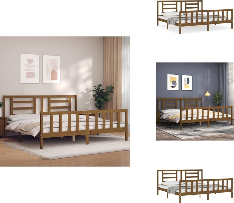VidaXL Bedframe Massief Grenenhout Honingbruin 205.5 x 205.5 x 100 cm Multiplex lattenbodem Montage vereist Bed
