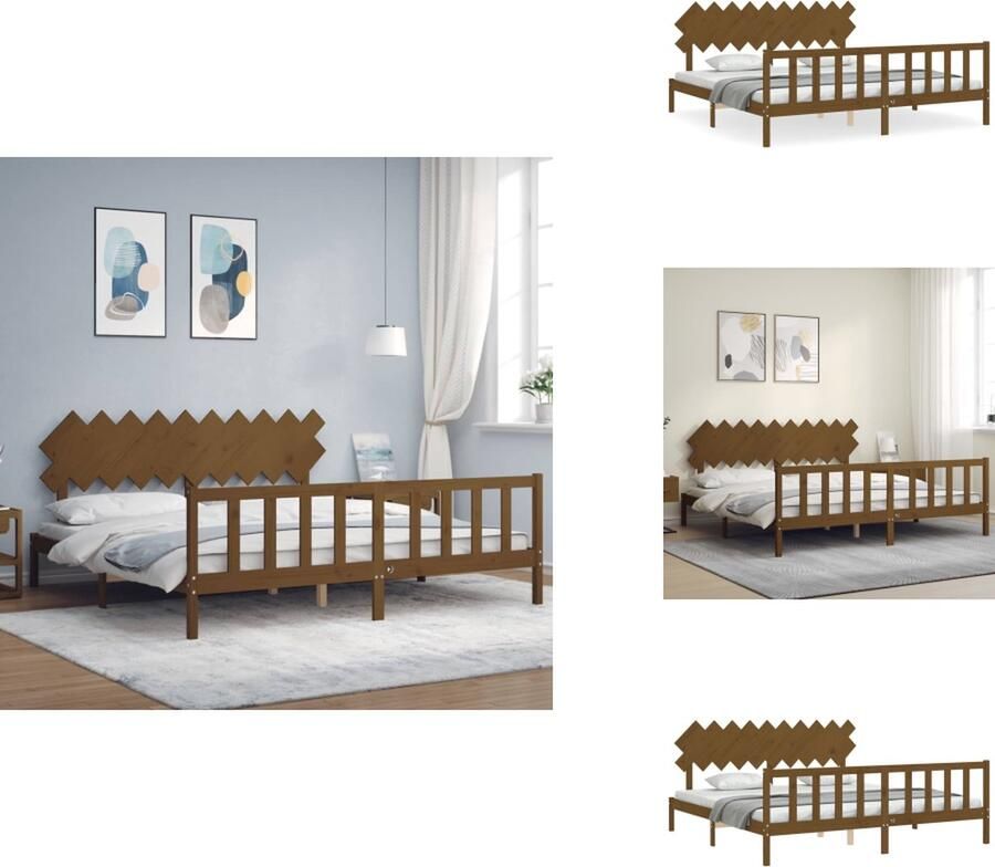VidaXL Bedframe Bedframes Bed Tweepersoonsbed Bedframe met hoofdbord massief hout honingbruin 200x200 cm