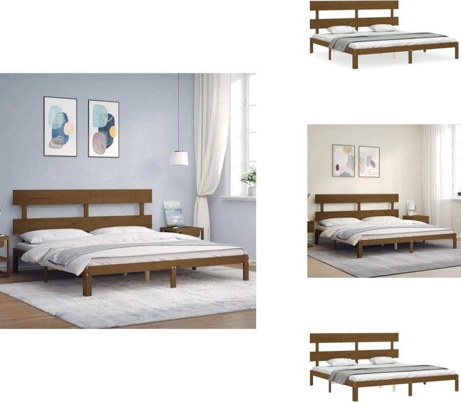 VidaXL Bedframe Bedframes Bed Tweepersoonsbed Bedframe met hoofdbord massief hout honingbruin 200x200 cm - Foto 2