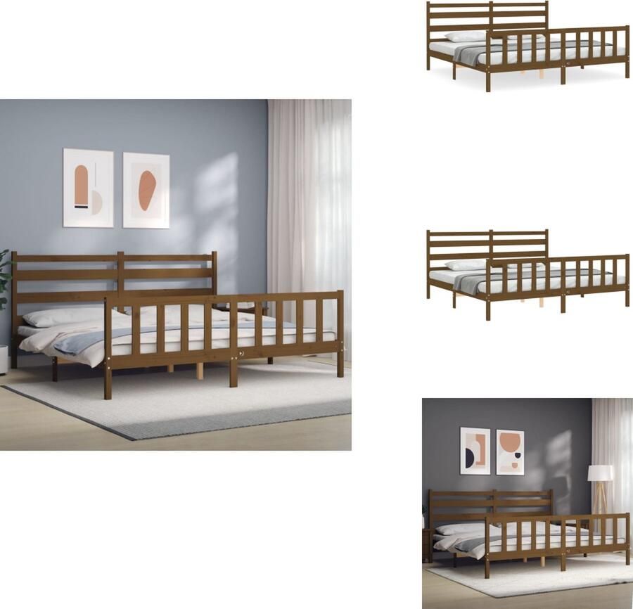 VidaXL Bedframe Bedframes Bed Tweepersoonsbed Bedframe met hoofdbord massief hout honingbruin 200x200 cm