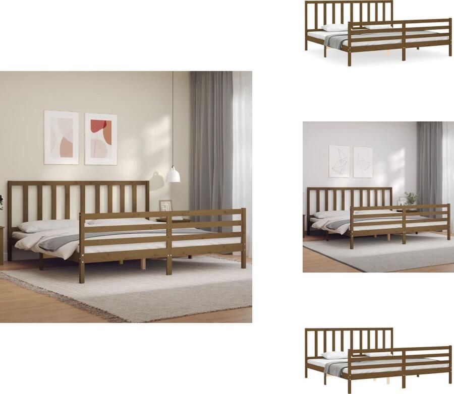 VidaXL Bedframe Massief grenenhout Multiplex lattenbodem 205.5 x 205.5 x 100 cm Honingbruin Matras niet inbegrepen Bed - Foto 2