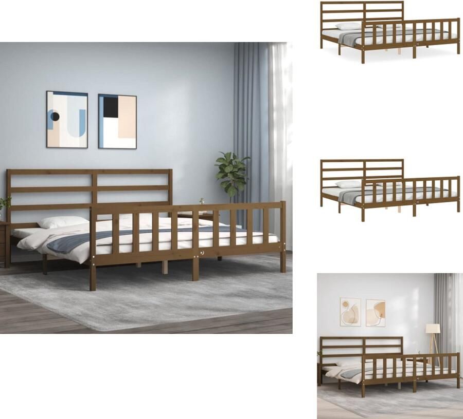 VidaXL Grenenhouten Bedframe Massief grenenhout Multiplex lattenbodem Functioneel hoofd- en voeteneinde Honingbruin 205.5 x 205.5 x 100 cm 200 x 200 cm (B x L) Montage vereist Bed - Foto 2