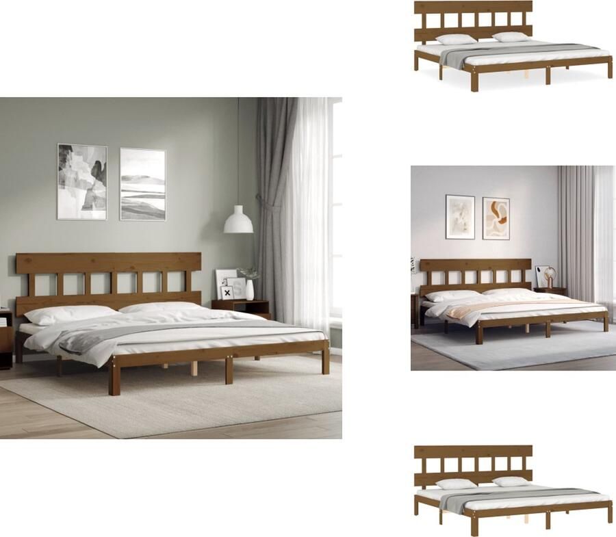 VidaXL Bedframe Bedframes Bed Tweepersoonsbed Bedframe met hoofdbord massief hout honingbruin 200x200 cm - Foto 3
