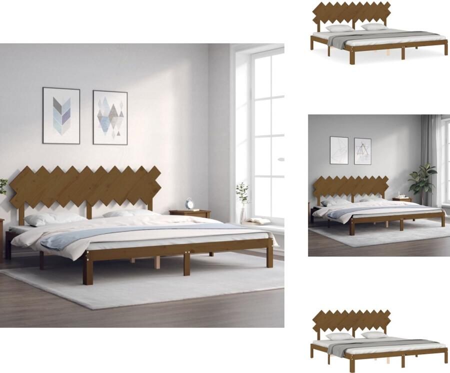 VidaXL Bedframe Bedframes Bed Tweepersoonsbed Bedframe met hoofdbord massief hout honingbruin 200x200 cm - Foto 5