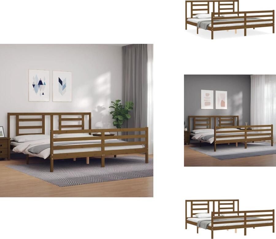 VidaXL Grenenhouten Bedframe Massief grenenhout Multiplex lattenbodem Functioneel hoofd- en voeteneinde Honingbruin 205.5 x 205.5 x 100 cm 200 x 200 cm (B x L) Montage vereist Bed - Foto 4