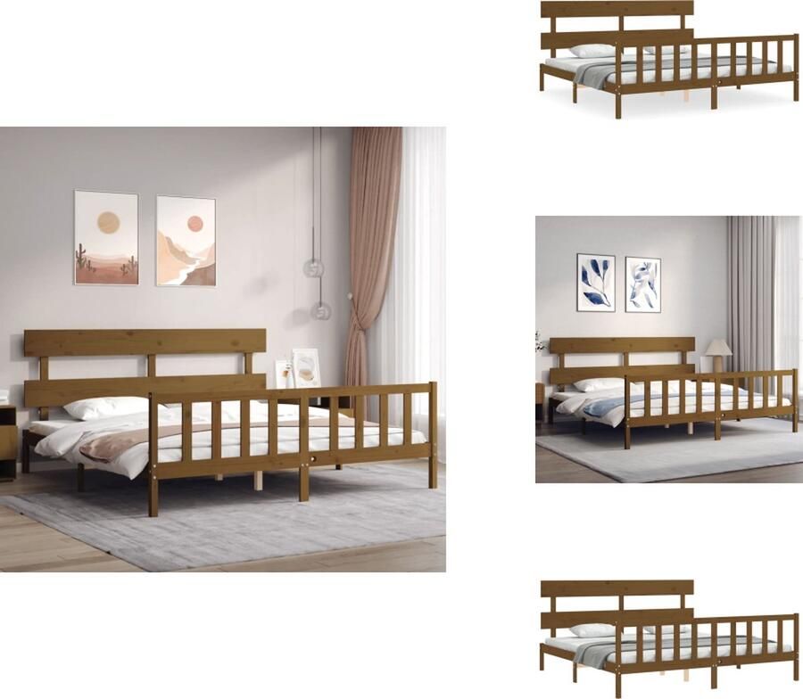 VidaXL Bedframe Bedframes Bed Tweepersoonsbed Bedframe met hoofdbord massief hout honingbruin 200x200 cm