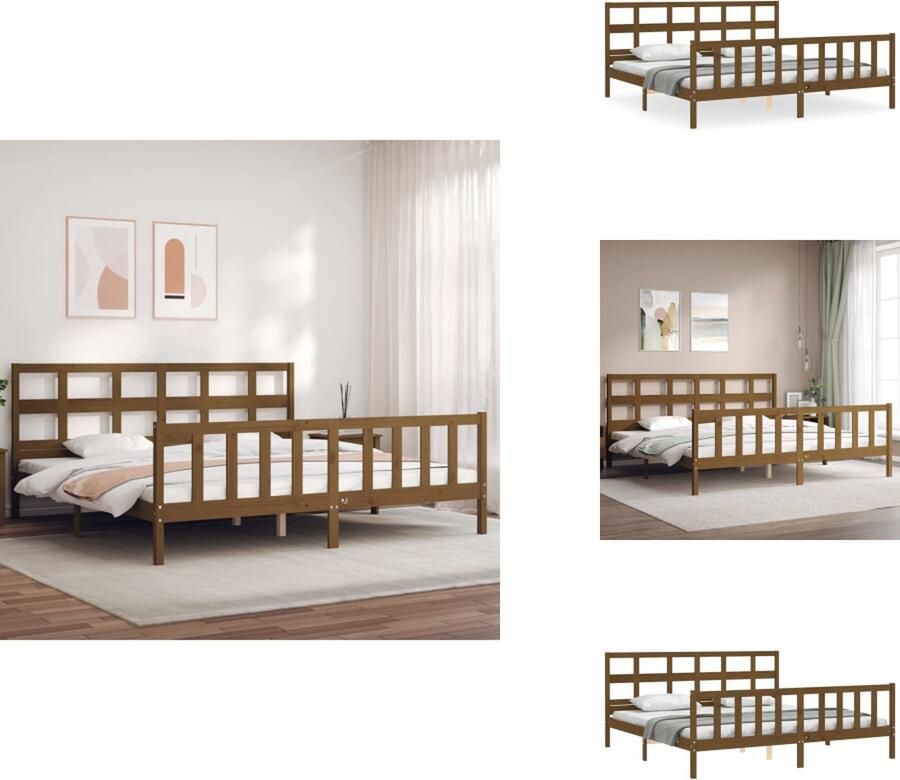 VidaXL Bedframe Massief Grenenhout Honingbruin 205.5 x 205.5 x 100 cm Multiplex lattenbodem Montage vereist Bed - Foto 2