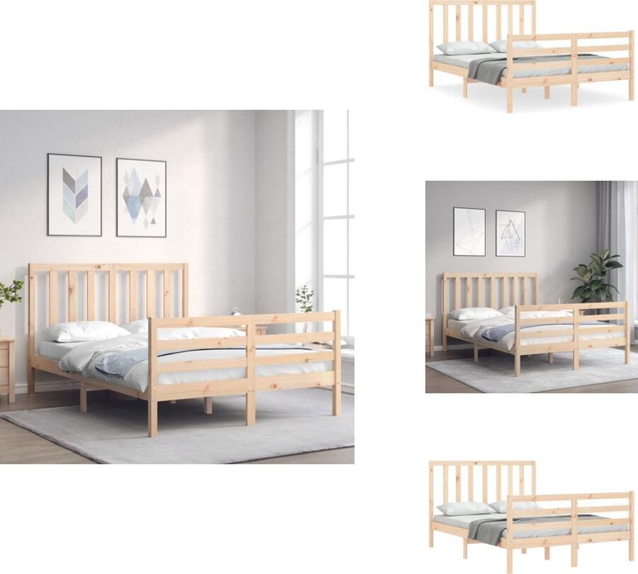 VidaXL Bedframe Bedframes Bed Tweepersoonsbed Bedframe met hoofdbord massief hout 4FT6 Double