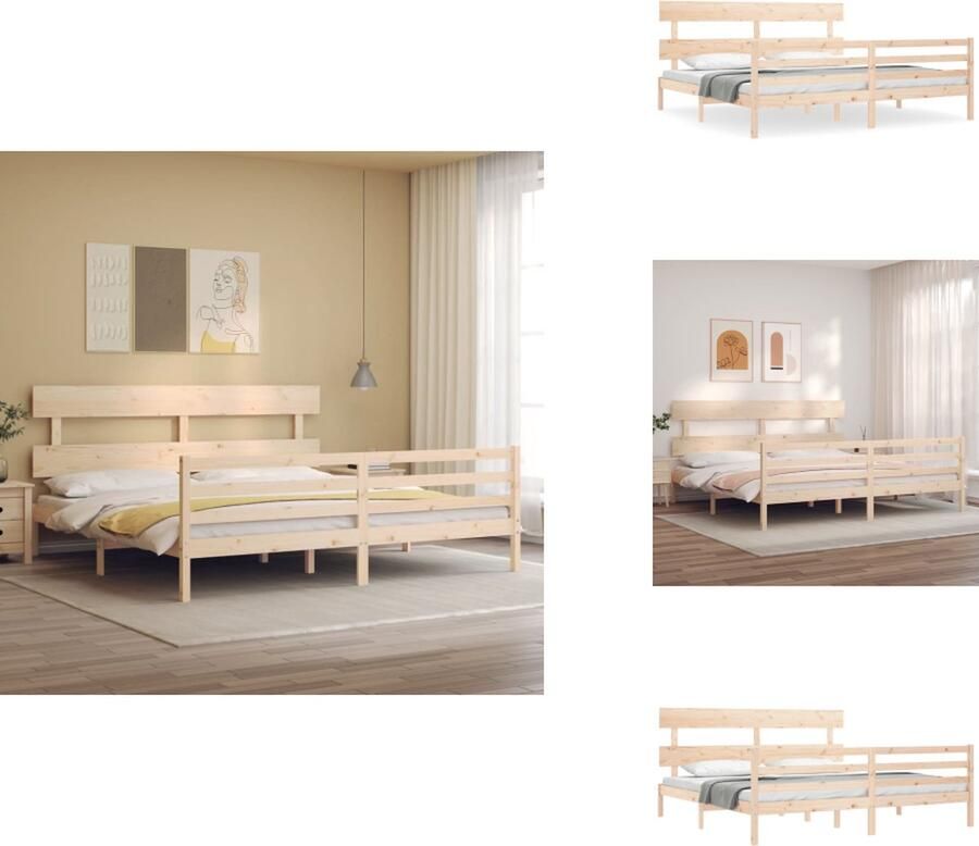 VidaXL Bedframe Massief Grenenhout Multiplex Lattenbodem Functioneel Hoofd- en Voeteneinde 205.5 x 185.5 x 81 cm Bed - Foto 3