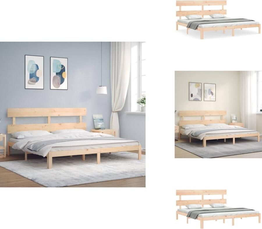 VidaXL Massief Grenen Houten Bedframe 203.5 x 183.5 x 81 cm Multiplex Lattenbodem Geen Matras Inbegrepen Bed - Foto 2