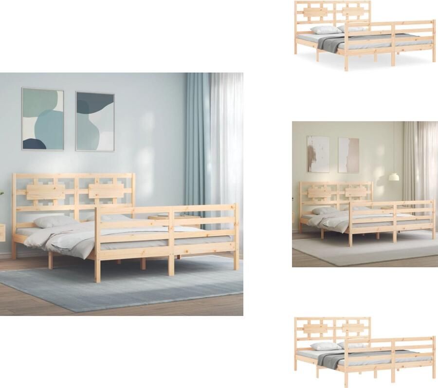 VidaXL Bed Massief Grenenhout Functioneel hoofd- voeteneinde Multiplex lattenbodem 205.5 x 155.5 x 100 cm (L x B x H) 150 x 200 cm (B x L) Montage vereist Bed - Foto 2