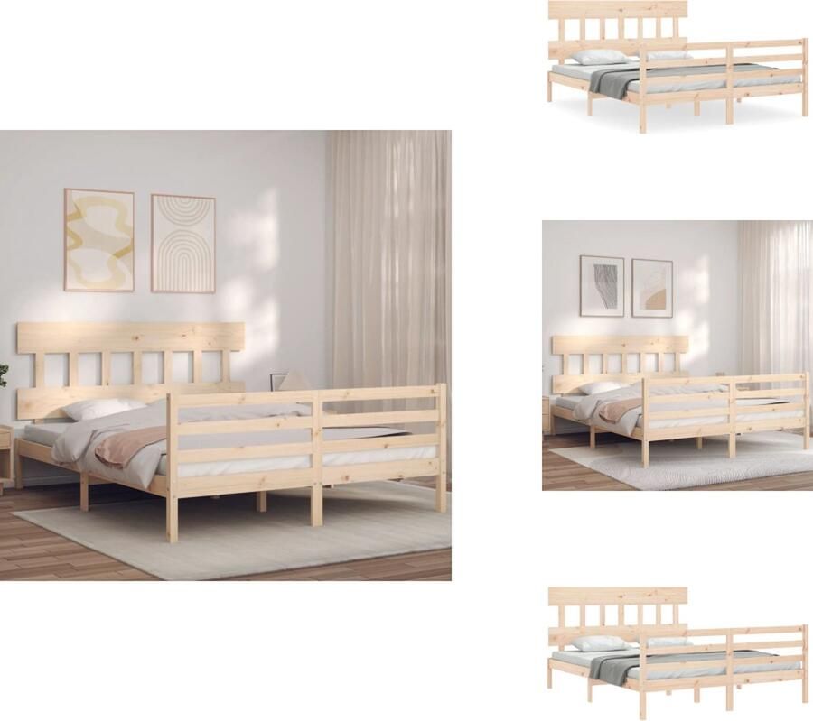 VidaXL Bed Grenenhout Massief Multiplex lattenbodem Functioneel hoofd- en voeteneinde 205.5x155.5x81 cm 150x200 cm matras Montage vereist Bed