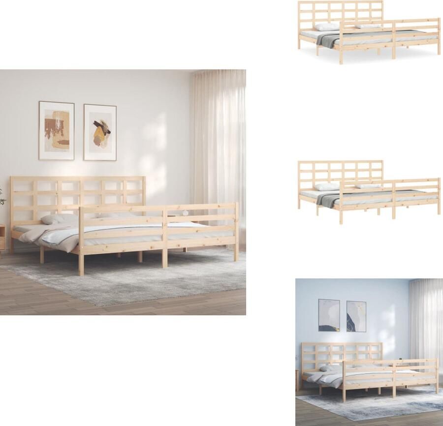 VidaXL Bedframe Massief Grenenhout Multiplex Lattenbodem 205.5 x 185.5 x 100 cm 180 x 200 cm (6FT Super King) Montage vereist Bed