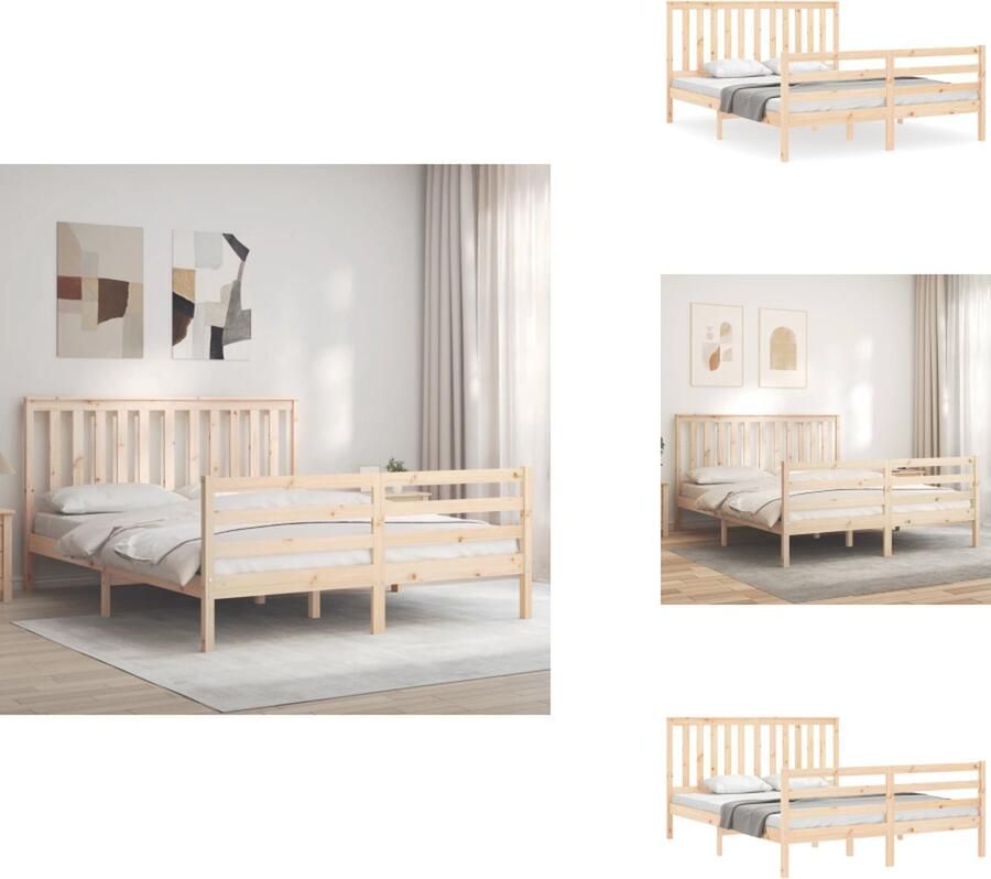 VidaXL Bedframe Grenenhout 205.5 x 155.5 x 101 cm Multiplex lattenbodem Hoofd- en voeteneinde 150 x 200 cm Montage vereist Bed