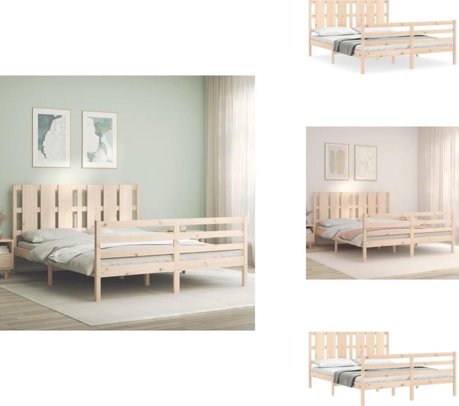 VidaXL Grenenhouten Bedframe 205.5 x 155.5 x 100 cm Multiplex lattenbodem Functioneel hoofd- en voeteneinde Montage vereist Bed
