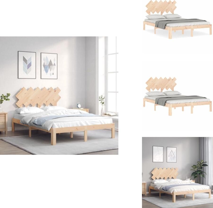 VidaXL Massief Grenenhouten Bedframe Multiplex Lattenbodem Uitstekende Ondersteuning 193.5 x 138.5 x 81 cm 135 x 190 cm (4FT6 Double) Montage Vereist Bed
