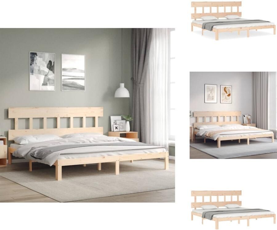 VidaXL Massief Grenen Houten Bedframe 203.5 x 183.5 x 81 cm Multiplex Lattenbodem Geen Matras Inbegrepen Bed - Foto 3