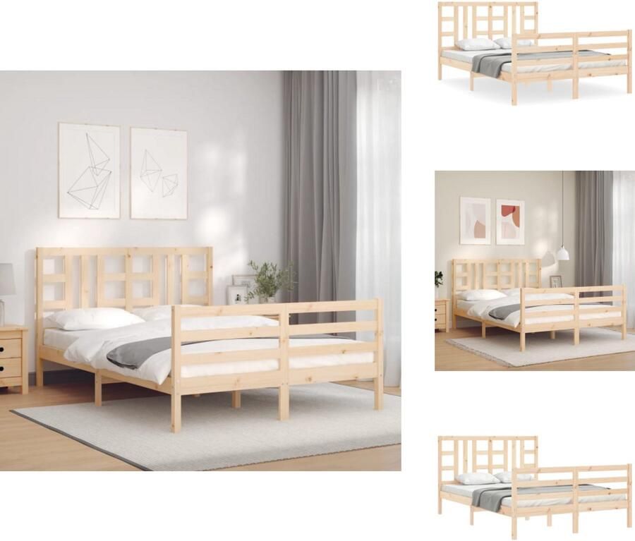 VidaXL Bedframe Bedframes Bed Tweepersoonsbed Bedframe met hoofdbord massief hout 4FT6 Double - Foto 3