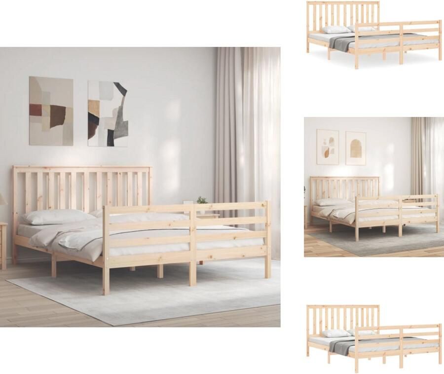 VidaXL Bedframe Grenenhout 205.5 x 155.5 x 101 cm Multiplex lattenbodem Hoofd- en voeteneinde 150 x 200 cm Montage vereist Bed - Foto 2