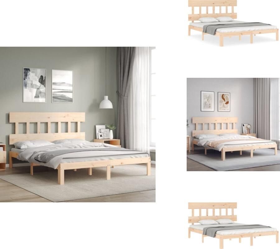 VidaXL Bedframe Bedframes Bed Tweepersoonsbed Bedframe met hoofdbord massief hout 5 FT King Size
