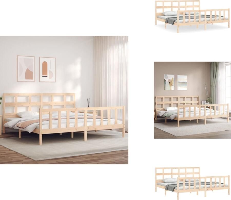 VidaXL Bedframe Massief grenenhout Multiplex lattenbodem Functioneel hoofd- en voeteneinde 205.5 x 185.5 x 100 cm 180 x 200 cm (6FT Super King) Montage vereist Bed - Foto 3