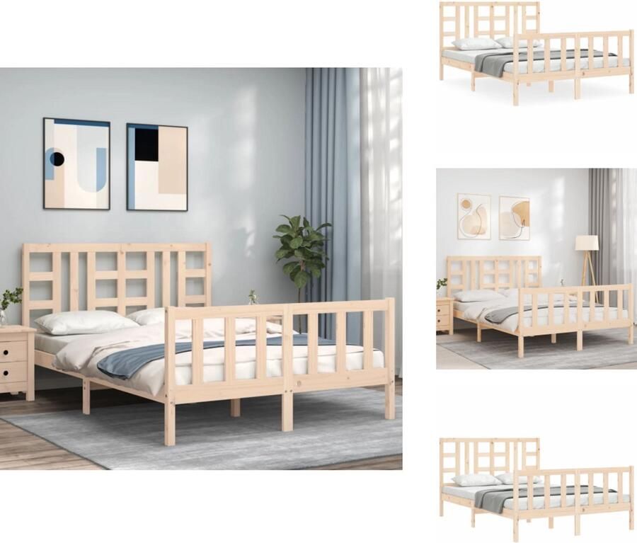 VidaXL Bedframe Bedframes Bed Tweepersoonsbed Bedframe met hoofdbord massief hout 4FT6 Double - Foto 2