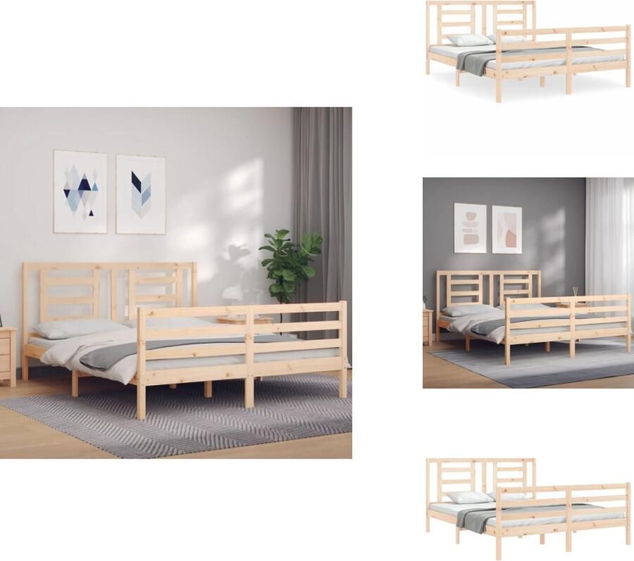 VidaXL Bedframe Bedframes Bed Tweepersoonsbed Bedframe met hoofdbord massief hout 5 FT King Size