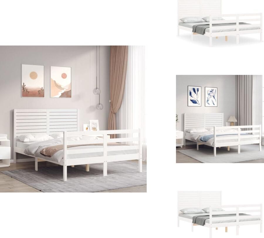 VidaXL Bedframe Bedframes Bed Tweepersoonsbed Bedframe met hoofdbord massief hout wit 120x200 cm
