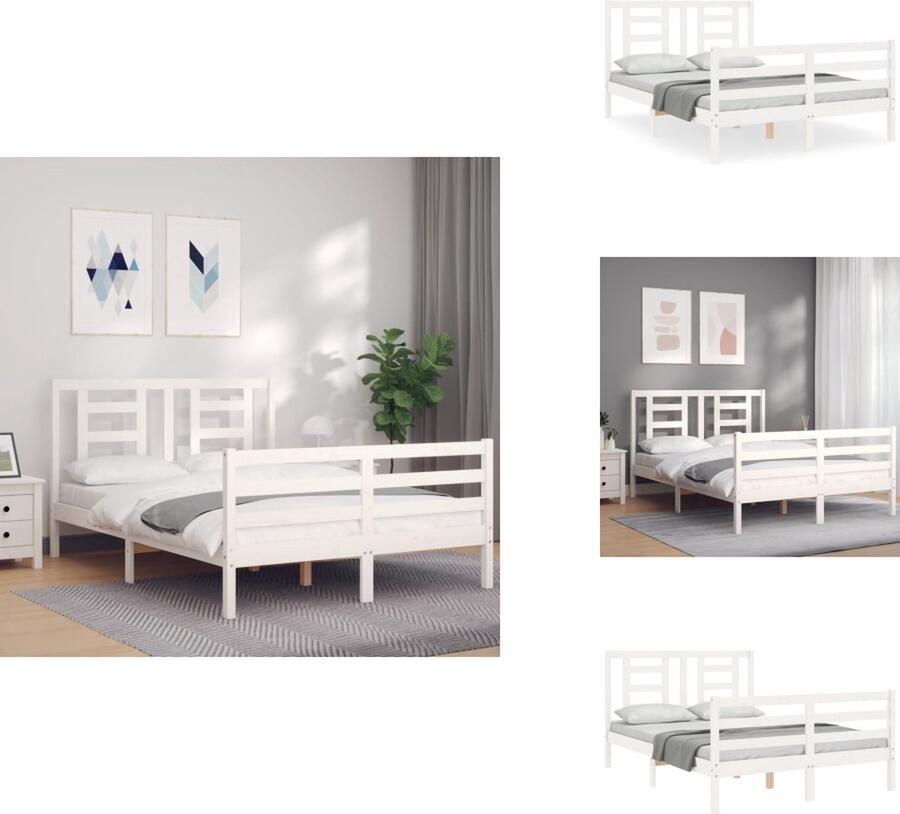 VidaXL Bedframe Bedframes Bed Tweepersoonsbed Bedframe met hoofdbord massief hout wit 140x190 cm - Foto 9