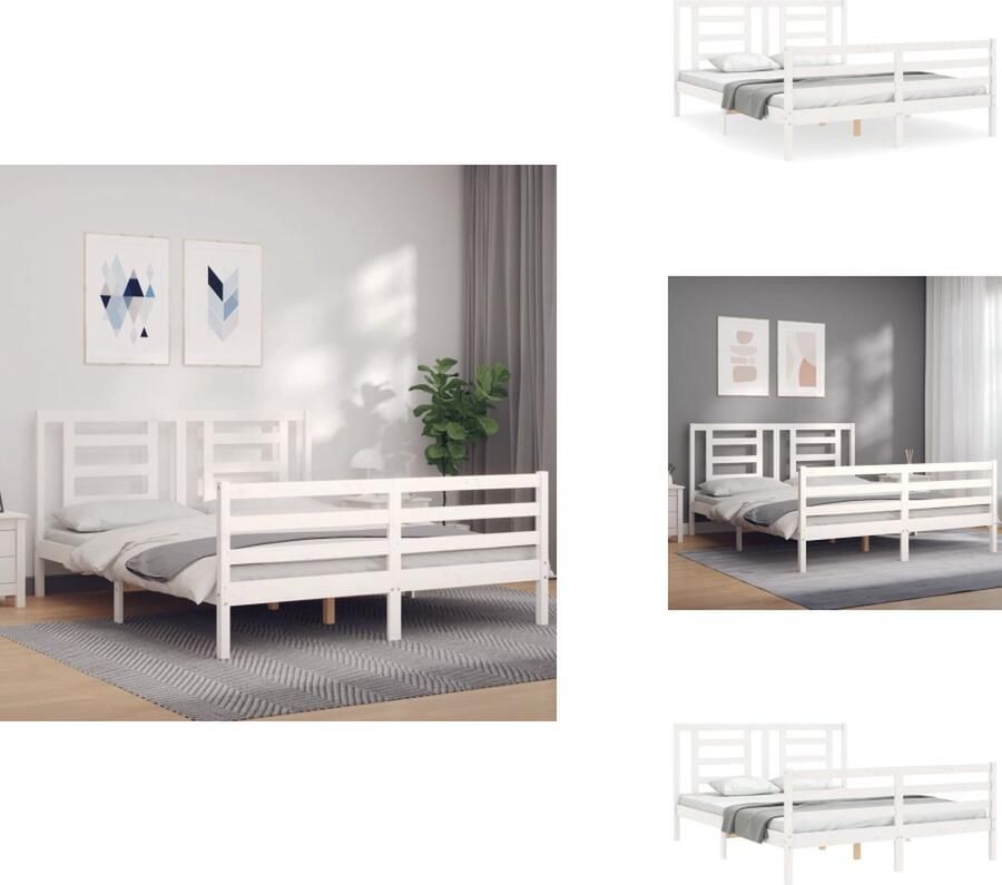VidaXL Bedframe Bedframes Bed Tweepersoonsbed Bedframe met hoofdbord massief hout wit 160x200 cm