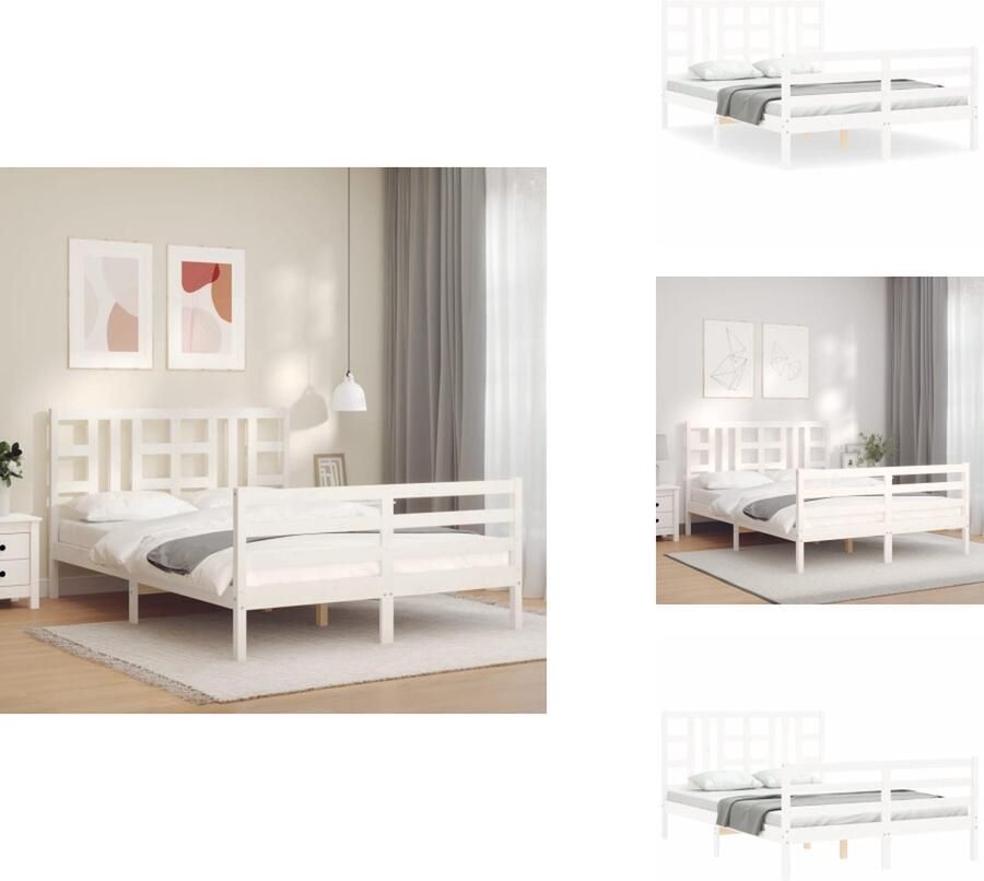 VidaXL Bedframe Bedframes Bed Tweepersoonsbed Bedframe met hoofdbord massief hout wit 160x200 cm