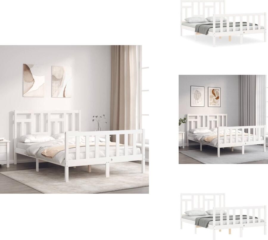 VidaXL Bedframe Bedframes Bed Tweepersoonsbed Bedframe met hoofdbord massief hout wit 4FT Small Double - Foto 4