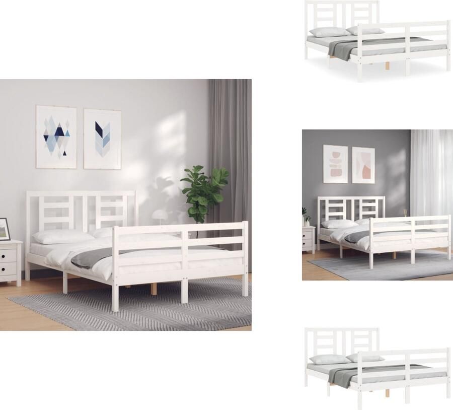 VidaXL Bedframe Bedframes Bed Tweepersoonsbed Bedframe met hoofdbord massief hout wit 4FT6 Double