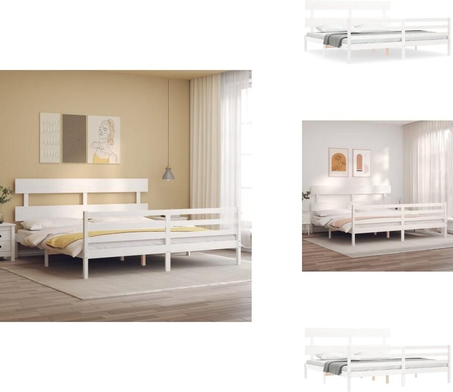 VidaXL Bedframe Grenenhout Wit 205.5 x 185.5 x 81 cm Multiplex Lattenbodem Functioneel hoofd- en voeteneinde Bed
