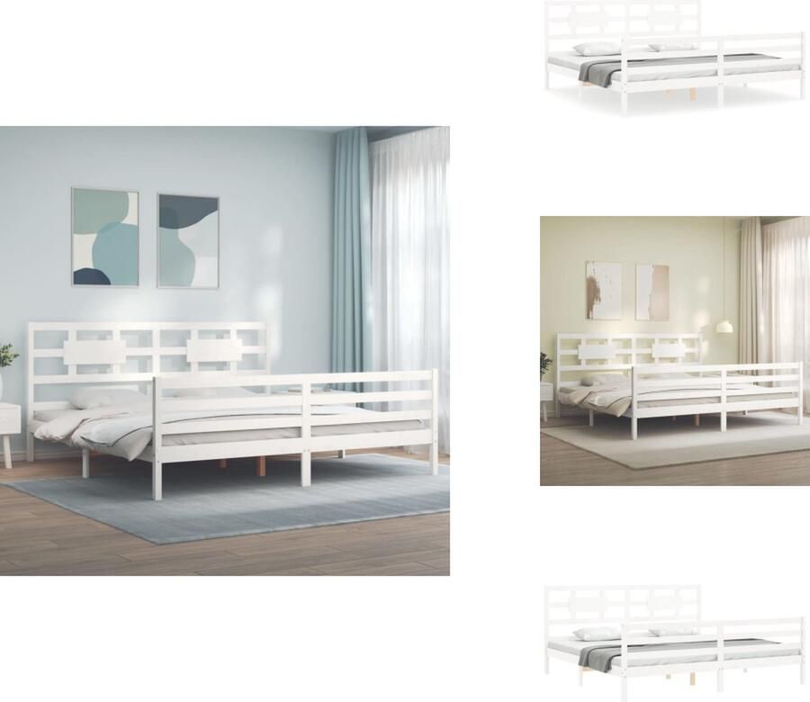 VidaXL Massief grenenhouten bedframe Wit 205.5 x 185.5 x 100 cm Geschikt voor matras 180 x 200 cm Montage vereist Bed - Foto 3