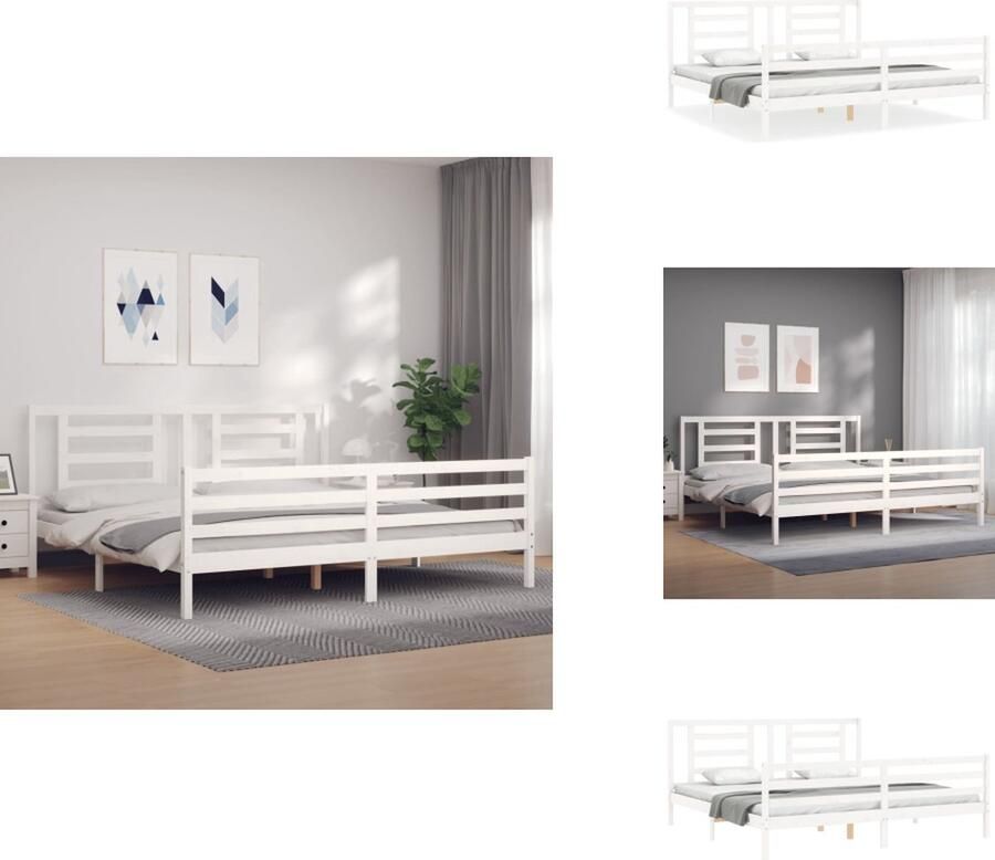 VidaXL Massief Grenenhouten Bedframe Multiplex Lattenbodem 205.5 x 185.5 x 100 cm Wit 180 x 200 cm (6FT Super King) Bed