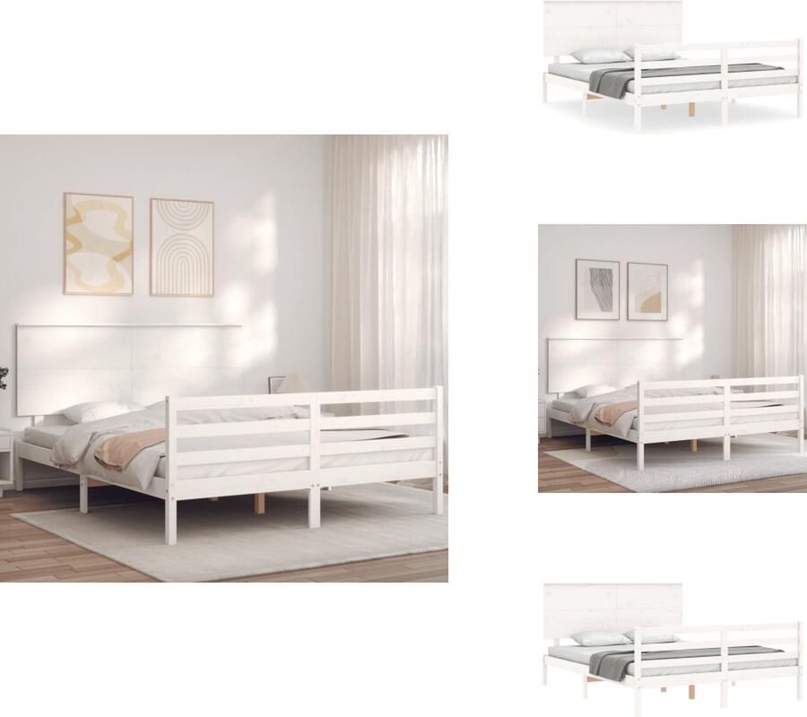 VidaXL Bedframe Bedframes Bed Tweepersoonsbed Bedframe met hoofdbord massief hout wit 5 FT King Size