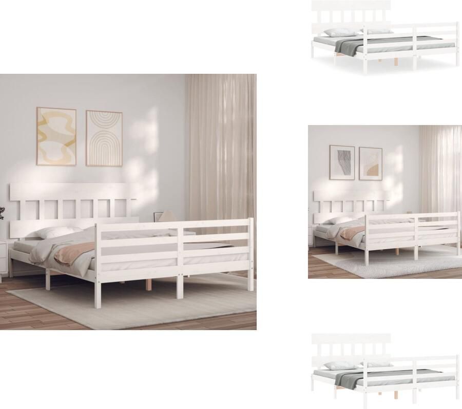 VidaXL Bedframe Massief Grenenhout Praktisch en Decoratief 205.5 x 155.5 x 81 cm Wit Geschikt voor Matras 150 x 200 cm Montage vereist Bed
