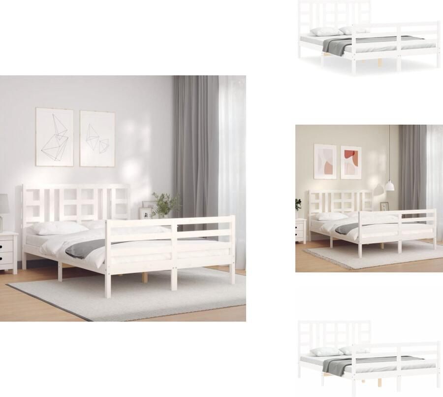 VidaXL Bedframe Bedframes Bed Tweepersoonsbed Bedframe met hoofdbord massief hout wit 4FT6 Double