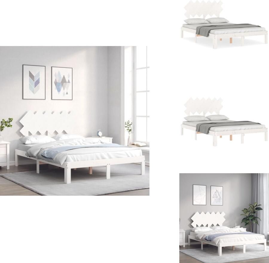 VidaXL Bedframe Bedframes Bed Tweepersoonsbed Bedframe met hoofdbord massief hout wit 4FT6 Double