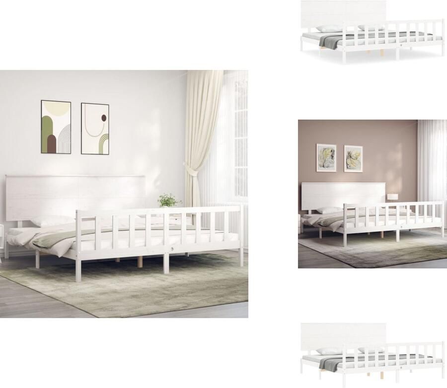 VidaXL Bedframe Bedframes Bed Tweepersoonsbed Bedframe met hoofdbord massief hout wit 6FT Super King