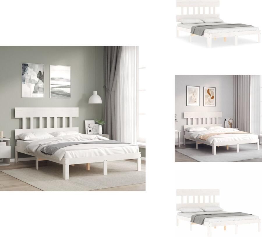 VidaXL Bedframe Bedframes Bed Tweepersoonsbed Bedframe met hoofdbord massief hout wit 4FT6 Double
