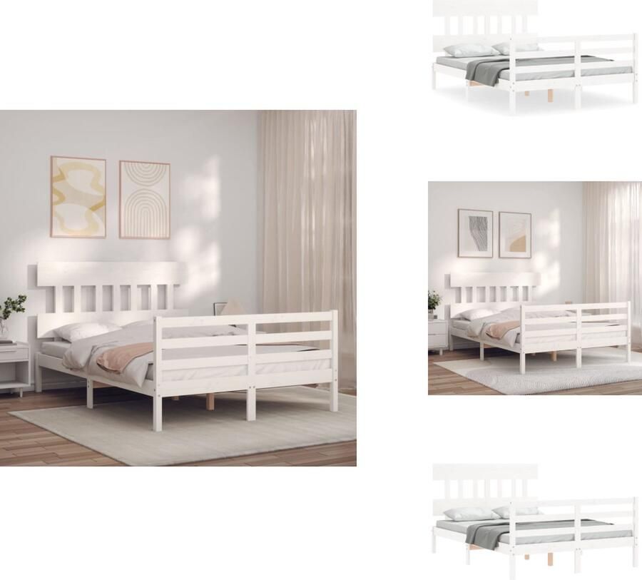 VidaXL Bedframe Bedframes Bed Tweepersoonsbed Bedframe met hoofdbord massief hout wit 4FT Small Double - Foto 5