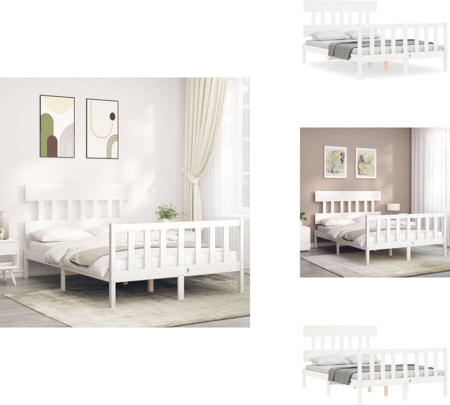VidaXL Bedframe Bedframes Bed Tweepersoonsbed Bedframe met hoofdbord massief hout wit 4FT Small Double - Foto 3