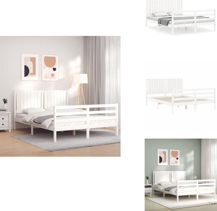 VidaXL Bedframe Bedframes Bed Tweepersoonsbed Bedframe met hoofdbord massief hout wit 5 FT King Size