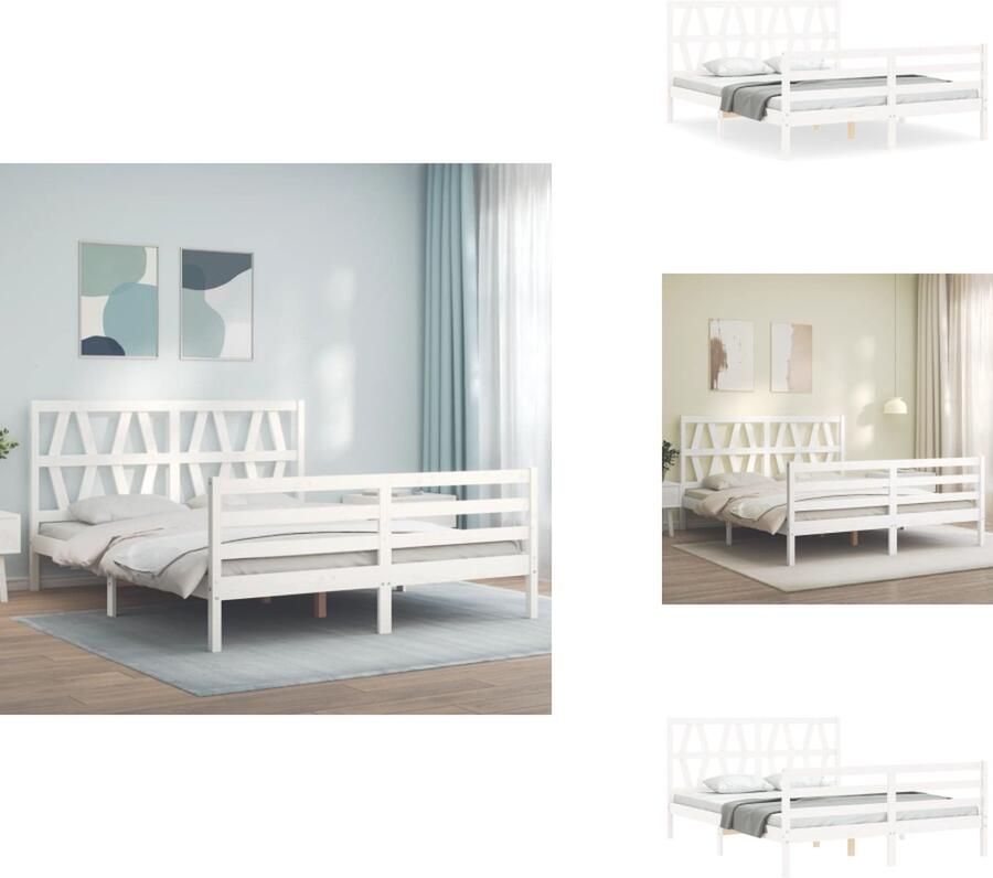 VidaXL Bedframe Bedframes Bed Tweepersoonsbed Bedframe met hoofdbord massief hout wit 5 FT King Size
