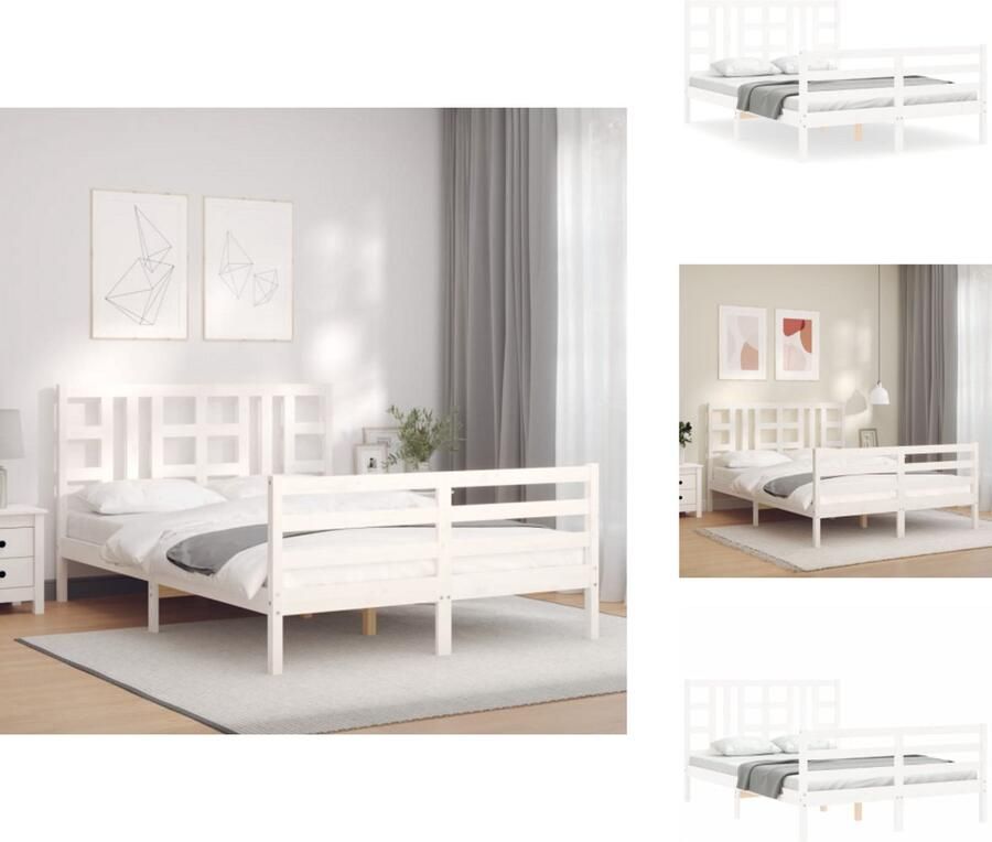 VidaXL Bedframe Bedframes Bed Tweepersoonsbed Bedframe met hoofdbord massief hout wit 4FT6 Double - Foto 2