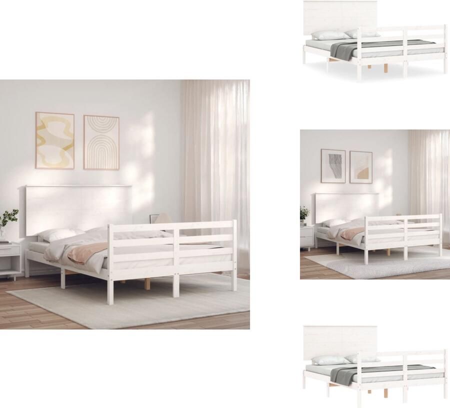 VidaXL Bedframe Bedframes Bed Tweepersoonsbed Bedframe met hoofdbord massief hout wit 4FT6 Double