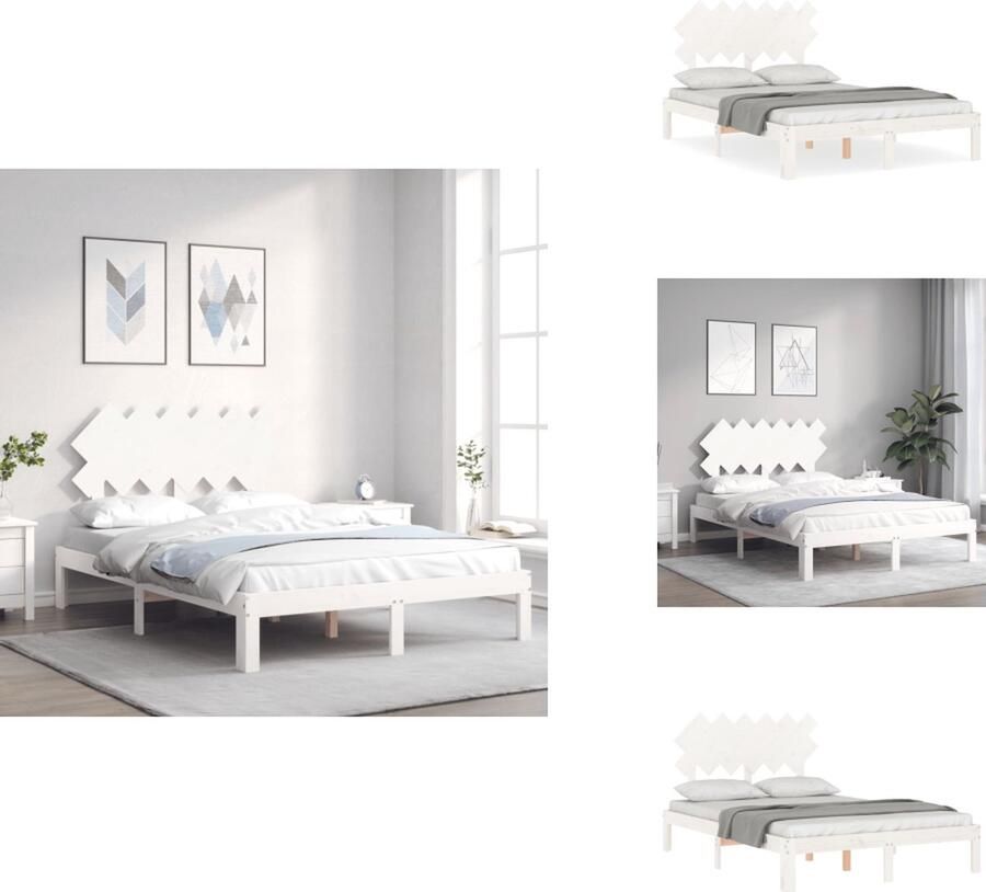 VidaXL Bedframe Bedframes Bed Tweepersoonsbed Bedframe met hoofdbord massief hout wit 4FT Small Double - Foto 4
